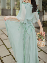 Load image into Gallery viewer, Green Peter Pan Collar Butterfly Sleeve Garden Vintage Dress