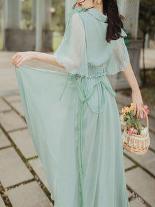 Green Peter Pan Collar Butterfly Sleeve Garden Vintage Dress