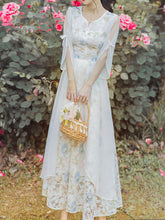 Load image into Gallery viewer, White Lace V Neck Off Shoulder Sleeve Vintage Dress