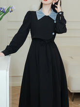 Load image into Gallery viewer, Black 1950S Windbreaker Dress With Blue Buttons