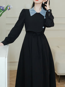 Black 1950S Windbreaker Dress With Blue Buttons
