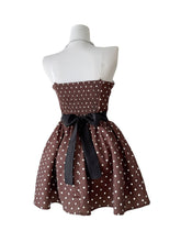 Load image into Gallery viewer, Brown Polka Dot Strapless Gown Vintage Party Dress