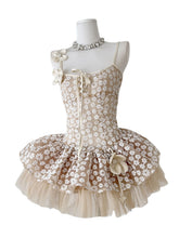 Load image into Gallery viewer, Balletcore Apricot Flower Lace Corset Mini Dress