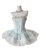 Load image into Gallery viewer, Balletcore Baby Blue Floral Lace Corset Dress