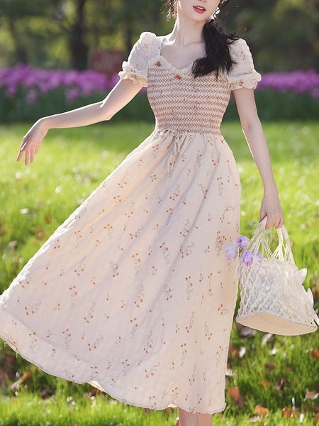 【SINOON】24SS Puff Sleeve Pintuck Dress (Apricot) SINOON】24SS Puff Sleeve Pintuck Dress (Apricot) (sinoon