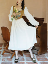 Load image into Gallery viewer, Apricot Square Collar Floral Print Corset Long Sleeve Vintage 1950S Dress