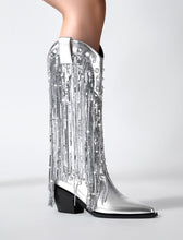 Load image into Gallery viewer, 7CM Luxury Silver Fringed Chunky Heel  Boots Vintage Shoes