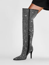 Load image into Gallery viewer, Black High Heel Pointed Toes Luxury Bling Rhinestone Boots Shoes