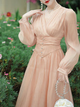 Load image into Gallery viewer, Champagne V Neck Long Sleeve Corset Vintage 1950S Dress