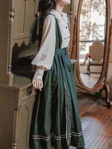 Dark Green Long Lantern Sleeves Edwardian Ruffle Dress