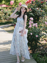 Load image into Gallery viewer, Women's Fairycore Butterfly Maxi Dress Glitter Ruffle Halter Prom Gown with Sheer Shrug
