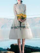 Load image into Gallery viewer, White Lace Collar Floral Embroidered Romantic 1950S Dress