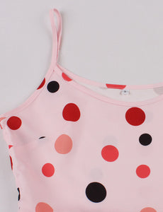 Pink Spaghetti Strap Polka Dots Macaron Color 1950S Dress