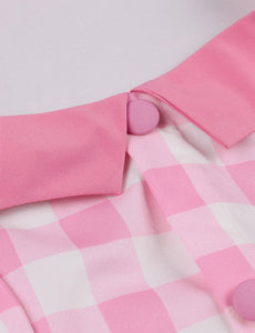 Pink And White Plaid Halter Off Shoulder Barbie Retro Dress