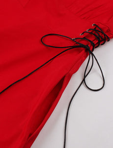 Red Halloween Spider Embroidery Cap Sleeve 1950S Swing Dress