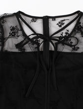 Load image into Gallery viewer, Black Semi Sheer Flower Embroidered 1950s Vintage Dress