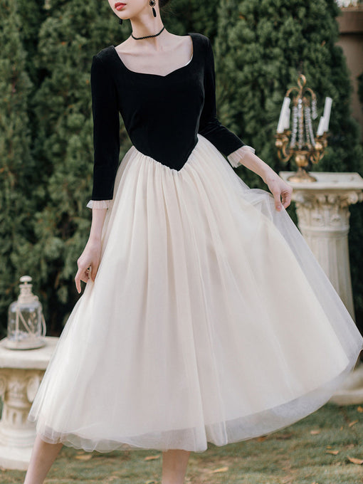 Ballet Sweet Collar Vintage Little Black And White Dress
