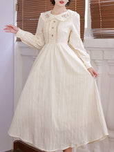 Load image into Gallery viewer, White Peter Pan Collar Long Sleeve Vintage Embroidered Cottagecore Cotton Dress