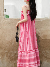 Load image into Gallery viewer, 2PS Pink Spaghetti Strap Tropical Pattern Holiday  Dress With White Long Sleeve Cardigan