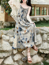 Load image into Gallery viewer, 2PS Blue Spaghetti Strap Tropical Pattern Holiday  Dress With White Long Sleeve Cardigan