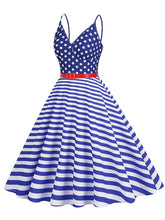 Load image into Gallery viewer, American Flag Stars Stripes Spaghetti Strap 1950S Vintage Dress