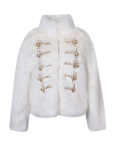 White Victorian Frock Long Sleeve Faux Fur Coat Women Winter Coat