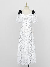 Load image into Gallery viewer, White Sweet Heart Print Square Neck Bow Chiffon 1950S Dress