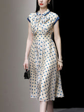 Load image into Gallery viewer, Blue Polka Dots Bow Collar 1950S Vintage Dress With Cap Sleeve