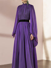 Load image into Gallery viewer, Purple Lantern Long Sleeve Romantic Chiffon Dress