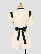 Load image into Gallery viewer, Apricot Jacquard Fabric Short Sleeve High Waist Jumpsuit