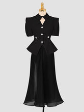 Load image into Gallery viewer, 2PS Black Wasp Waist  Puff Sleeve Top And Organza Skirt Set