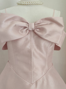 Pink Off The Shoulder Corset Satin Party Mini Dress