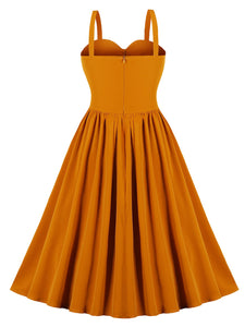 Yellow Spaghetti Strap Short Sleeve Vintage Swing Dress