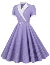 Load image into Gallery viewer, Purple Plaid V Neck Short Sleeve Swing Vintage 1950S Dress
