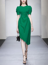 Load image into Gallery viewer, Emerald Green Crew Neck Irregular Hem 1960S Vintage Dress