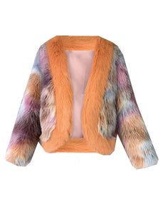 Orange Long Sleeve Faux Fur Jacket For Women