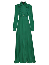 Load image into Gallery viewer, Green Bow Collar Long Sleeve Lace 1950S Vintage Maxi Dress