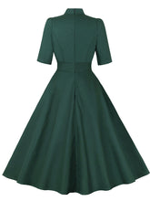 Load image into Gallery viewer, Dark Green Bow Collar Short Sleeve 1950S Vintage Dress