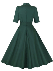 Dark Green Bow Collar Short Sleeve 1950S Vintage Dress