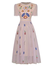 Load image into Gallery viewer, Flower Embroidered Crew Neck 1950s Vintage Party Dress