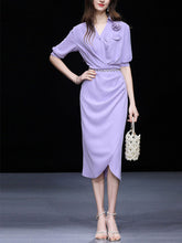 Load image into Gallery viewer, Light Purple V Neck Tulip Hem 1960S Vintage Dress