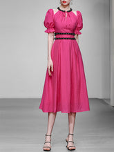 Load image into Gallery viewer, Fuchsia Hand Beaded Special Fabric Texture Off-Shoulder 1950S Swing Dress