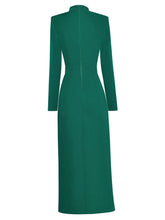 Load image into Gallery viewer, Green Bow Collar Long Sleeve 1940S Bodycon Vintage Dress With Golden Button