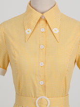Load image into Gallery viewer, Yellow And White Plaid Daisy Claasic Collar 1950S Dress With Belt Set