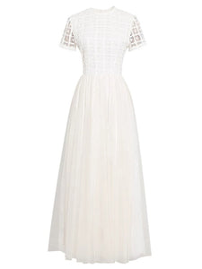 White Luxury Embroidered Lace Maxi Dress