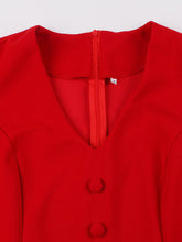 Load image into Gallery viewer, Red V Neck Short Sleeve Vintage Swing Dress With Belt