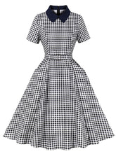 Load image into Gallery viewer, 1950S Black Peter Pan Collar Plaid Short Sleeve Vintage Swing Dress With Pockets