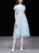 Load image into Gallery viewer, Blue Turndown Collar Retro Cap Sleeve 1950S Vintage Dress