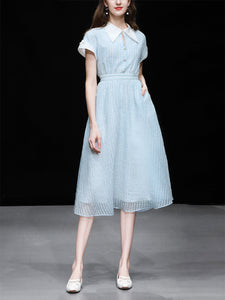 Blue Turndown Collar Retro Cap Sleeve 1950S Vintage Dress