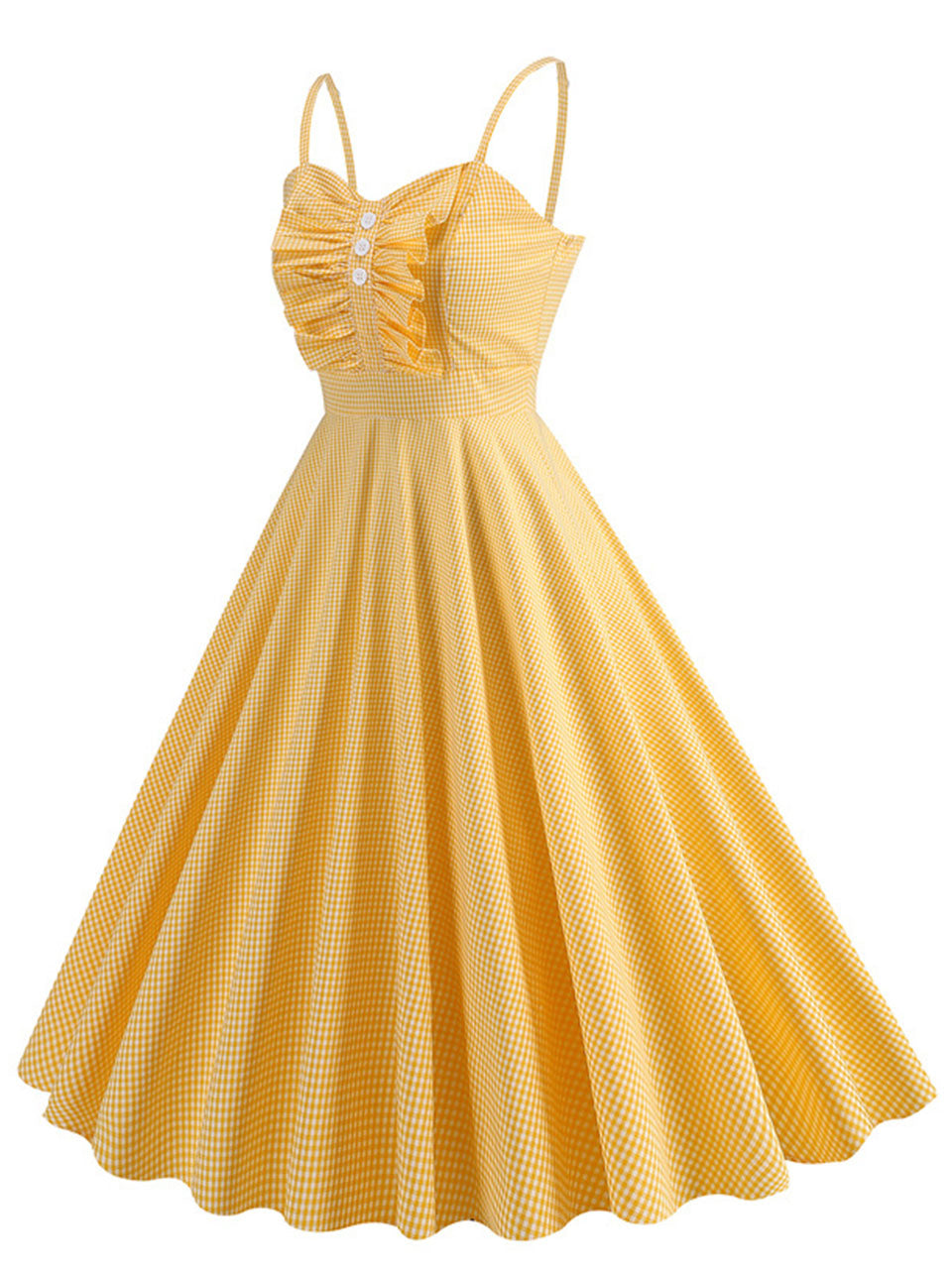 Women's Sleeveless Vintage 1950s Cocktail Party Swing Dress Spaghetti Strap Formal A-line Midi Dresses Yellow - Yellow M Women's Sleeveless Vintage 1950s Cocktail Party Swing Dress Spaghetti Strap Formal A-line Midi Dresses Yellow - Yellow M